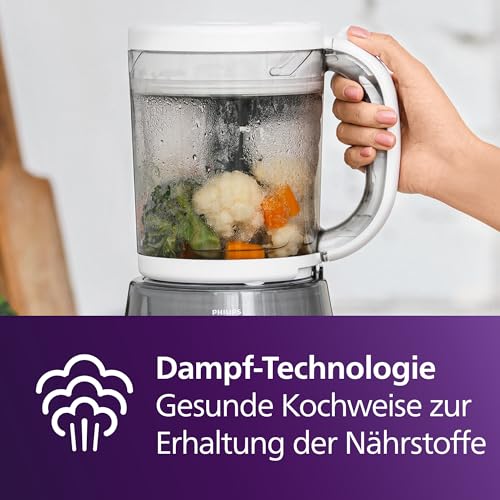 Foto von AVENT 4-in-1 Dampfgarer mit Mixer Premium, Babynahrungszubereiter, Dampfgaren, Pürieren, Auftauen, Aufwärmen, spülmaschinenfest, Modell SCF883/01