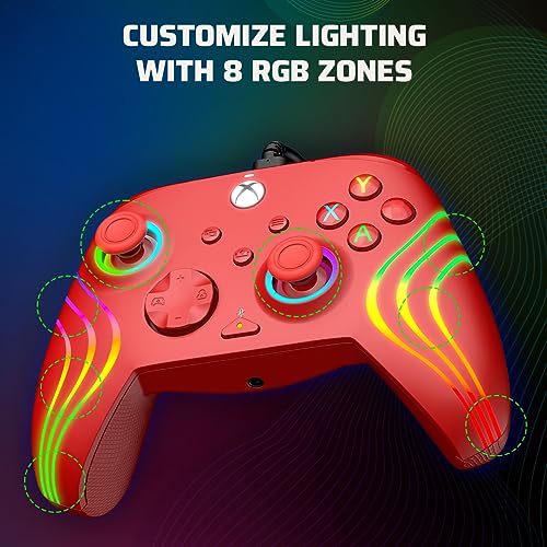 Image of PDP Gaming Afterglow Wave Enhanced Wired Controller for Xbox Series X|S, Xbox One, Windows 10 /11 PC, Advanced Programmable Gamepad, Customizable Lighting, Licensed by Microsoft, Companion App: Red