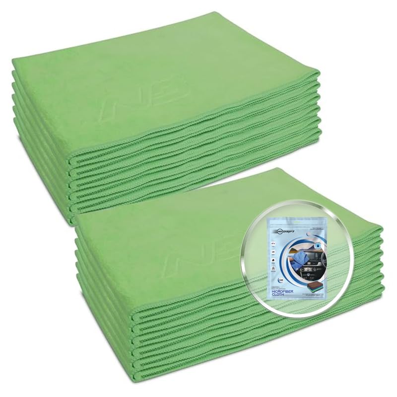 Image of Neodrift '400 GSM' Microfiber Cloth (Size - 40X60 Cm)(Set of 12 PC)(Colour - Green)(Ultra Soft Cleaning Cloth for Car, Bike - Polishing, Detailing, Highly Absorbent)