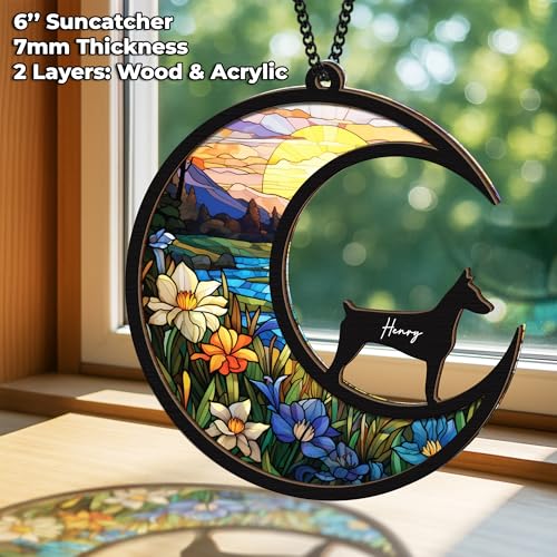 14-SS1 Dobermann Pinscher Gedenk-Sonnenfänger, individueller Name, Haustier-Ornament, Fenster, Auto, zum Aufhängen, Beileidsgeschenk für den Verlust des Haustiers, Gedenkgeschenk für Hundeliebhaber