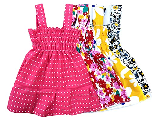 Image of Baby Girl's Fancy Printed Jhabla Knee-Length Frock 100% Cotton (4 pcs Set)