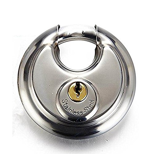 Stainless Steel Disc Padlock with 2 Keys, The Weatherproof, Waterproof, Rustproof and Stable Circular Lock with Armor Outer Shell Fit Fence Shed Garage Truck Storage Warehouse Most Storefront Gate
