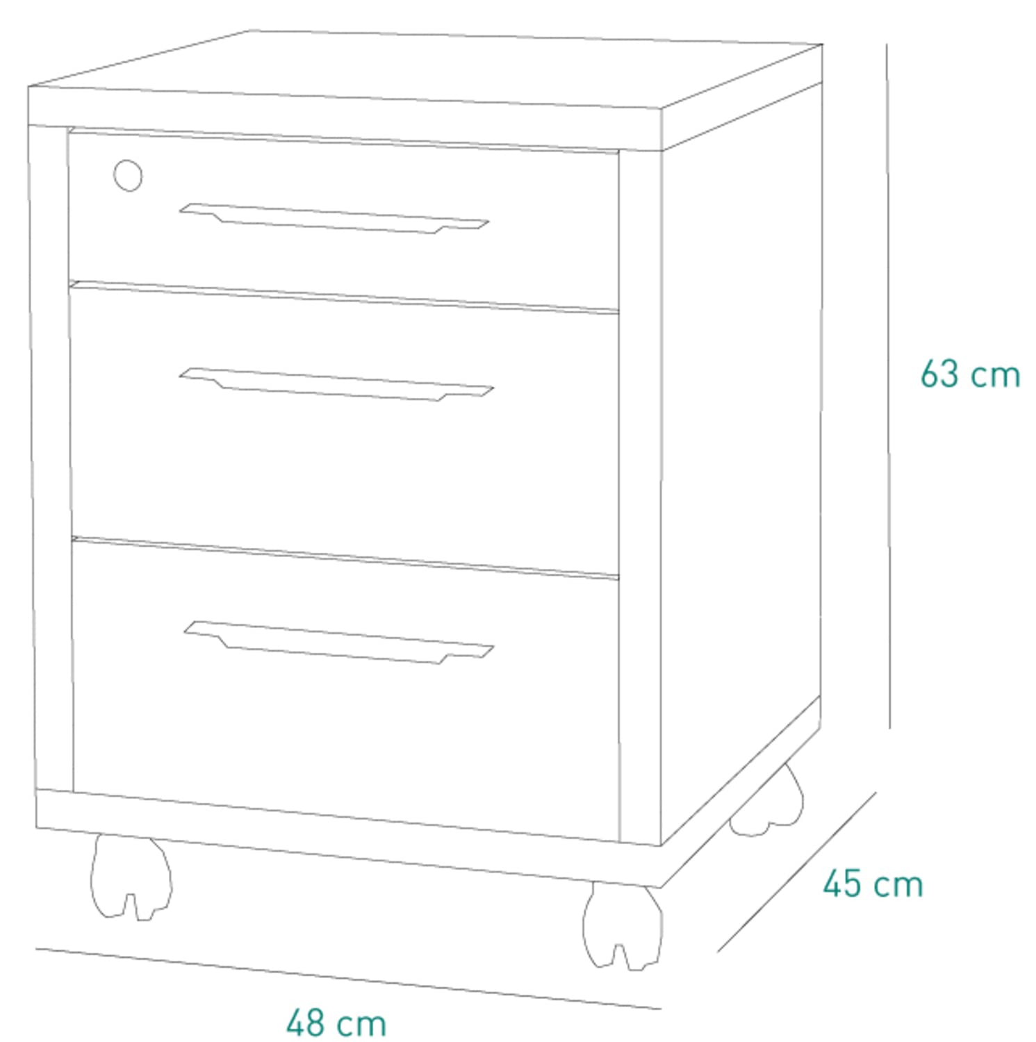 Composad | Cassettiera della Linea Disegno con 3 Cassetti e Ruote, Cassettiera Ufficio sotto Scrivania, (LxAxP) 48,60x63,10x45,20 cm, Colore Bianco Laccato, Made in Italy