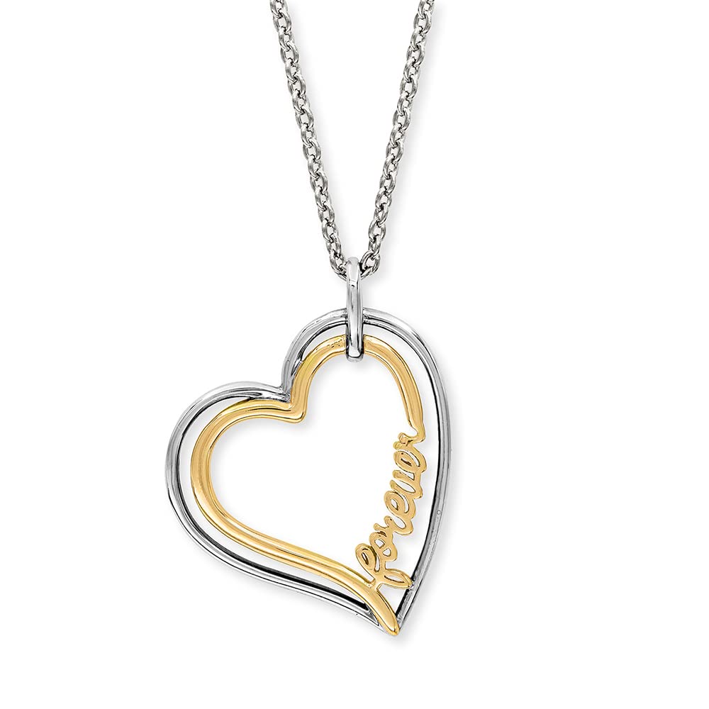Engelsrufer Damen Halskette aus Sterling Silber und Herz Anhänger Bicolor mit Forever Schriftzug - Karabinerverschluss - in drei Längen verstellbar