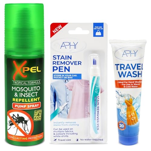 Mosquito and Insect Repellent Spray, Travel Wash up to 20 Washes & Handy Stain Remover Pen | Essential Travel Bundle, 3 Pack