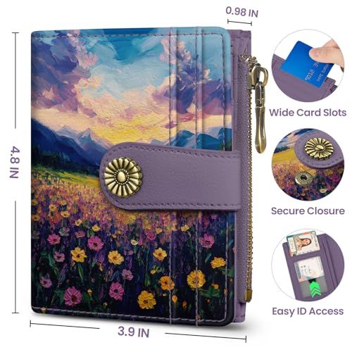 Image of Small Wallet for Women, RFID Blocking Bifold Card Holder Wallet with 10 Card Slots, Cash Compartment, Zipper Coin Pocket & ID Window, Cute Soft Vegan Leather Compact Wallet, Blush Horizon