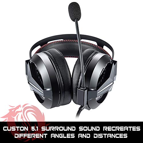 Game Lab Spartan (2019 Edition) Red LED Over-Ear Surround Sound Gaming Headset Noise Cancelling Microphone for PC, Xbox One, PS4, Nintendo Switch, Mac, Desktop, Laptop, Computer, VR, Android, iOS