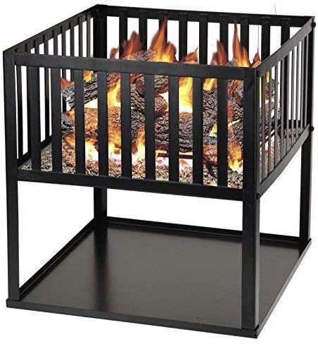 garden mile Black Steel Outdoor Fire Pits for Garden with Ash Tray - Large Brazier Effect Portable log Burner, Square Basket Fire Pit BBQ log Burner, Metal Fire Pits for Beach, Camping, Patio - 40cm