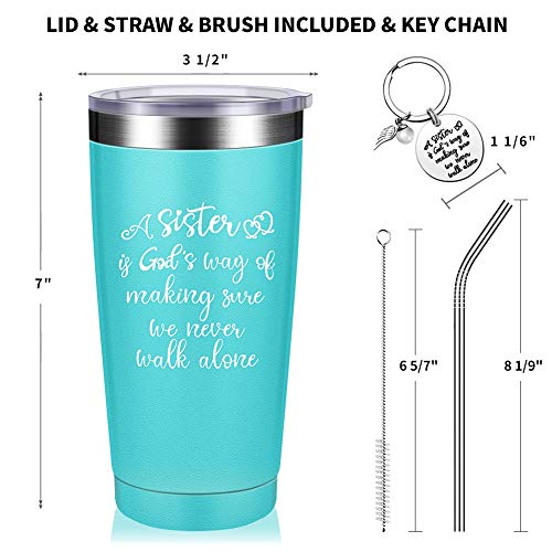 Sister Gifts From Sister - Graduation Gifts For Sister, Funny Birthday Gifts Ideas For Women, Big Sister, Little Sister, Best Friends - Vacuum Insulated Wine Tumbler With Keychain Blue 20Oz #TOP2