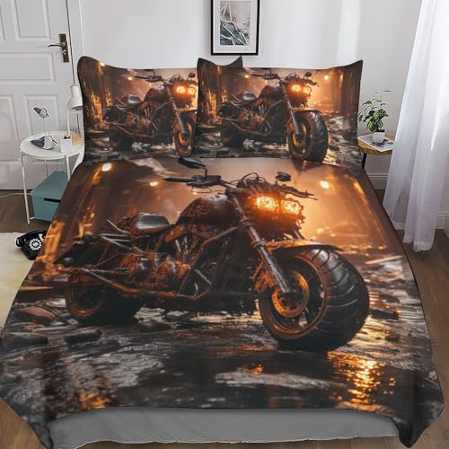 Parure de lit burning motorcycle en microfibre pour chambre d'ado