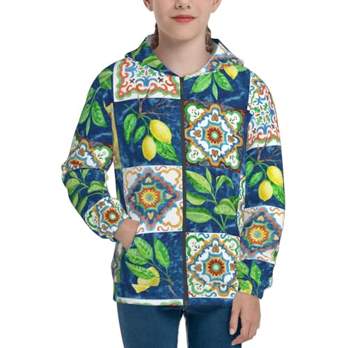 Lemon and Leaves Kids Pullover Hoodies Boys Zip Up Sweatshirts Girls Athletic Clothes with Pocket3