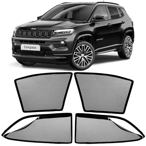 Image of AutoStory Magnetic Car Sunshade for Jeep Compass | Front Half Cut for Mirror Visibility + Rear Full Coverage with Zipper | Heavy Heat & UV Protection | Privacy Side Window Curtains Shades
