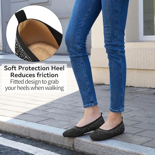 Almusen Flats for Women Dress Shoes: Comfortable Soft Knit Ballet Flats Glitter Round Toe Casual Work Business Shoes for Office Driving Wedding2