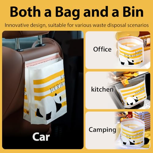 Image of 60PCS Portable Car Trash Bag with Self-Adhesive Strips Disposable Self-Standing Car Garbage Bags Waterproof Leak-Proof Easy Stick-On for Cars Office Kitchen Bedroom Travel and Camping