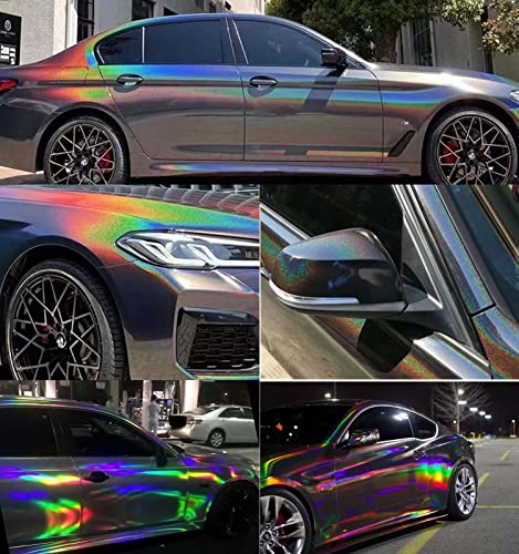 YOLOCKEY Holographic Laser Black Chrome Car Vinyl Wrap Roll Gloss Decal Film Self Adhesive Sticker Sheet Air Release