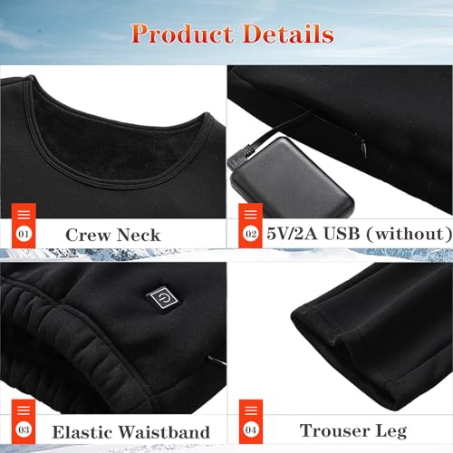 Heated Underwear Set for Men Women, Unisex Thermal Underwear Shirt Pants Long Johns Fleece Lined Base Layer4
