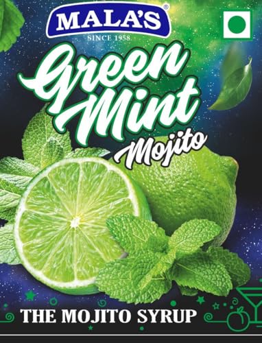 Image of Mala's, Fruit Mocktail Syrup Green Mint Lime and Mint Mojito Syrup | Mixer for Mocktails, Cocktails, Drinks, Juices, Beverages | Non Alcoholic Mix 750ML Bottle