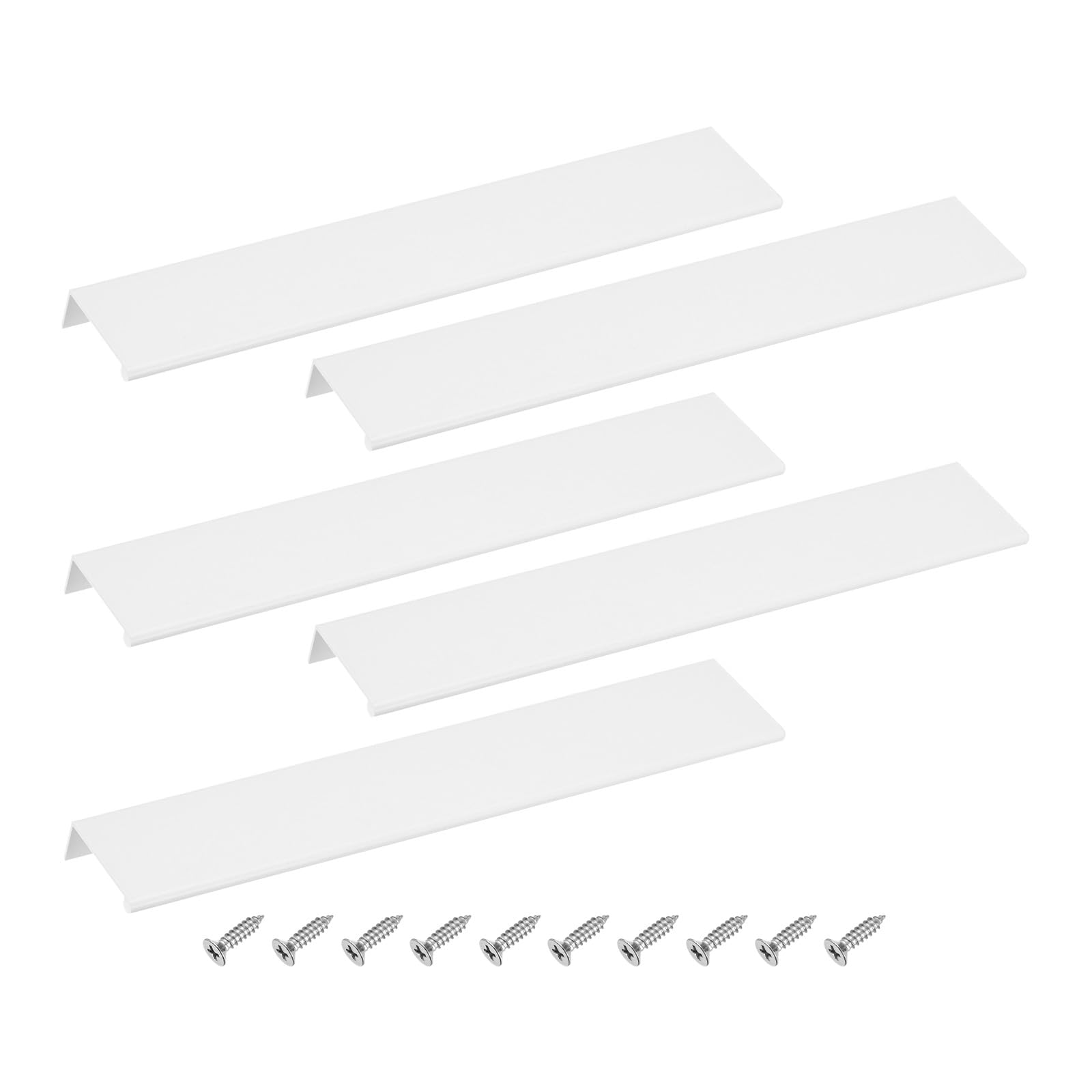 sourcing map Cabinet Finger Edge Pull, 5pcs 300mm / 11.81" Aluminum Alloy Back Mount Hidden Drawer Edge Handles, Modern Concealed Tab Pulls for Home Kitchen Furniture, White — image 1