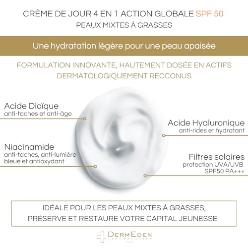 DermEden, Day cream 50 ml for combination to oily skin SPF 50-4 actions in 1 - Image 2