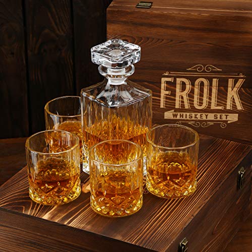 Whiskey Decanter And Glasses Set - Gift For Men, Women, Dad, Father, Brother In Law - 4 Xl Old Fashion Classic Glasses, Classic Decanter & 4 Coasters - Premium Gift For Him In Original Wooden Box #TOP4