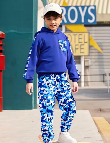 Image of mksodopy Boys Clothes Long Sleeve Hoodie and camouflage cargo pants Boy Outfits for 6-16 Years