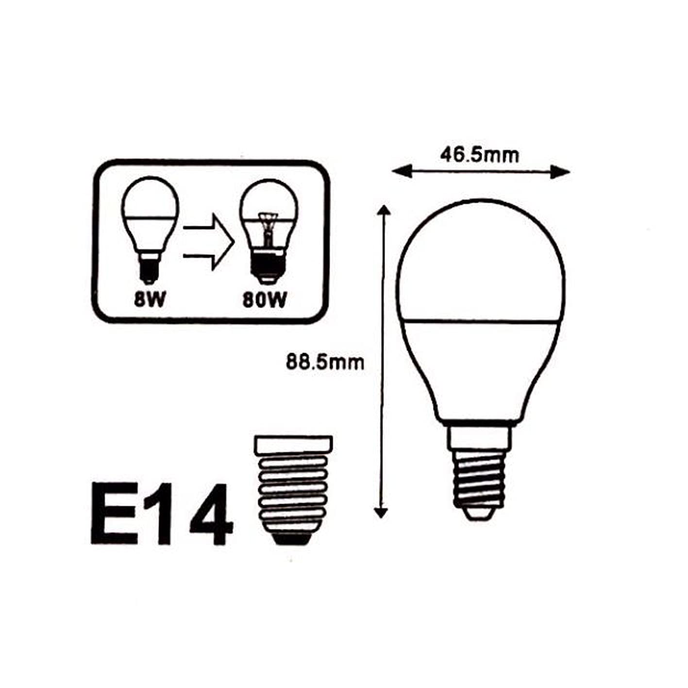 Bombilla E14 LED 6 W 220 V G45 regulable (Pack de 10) – Blanco frío 6000 K – 8000 K – Silmen