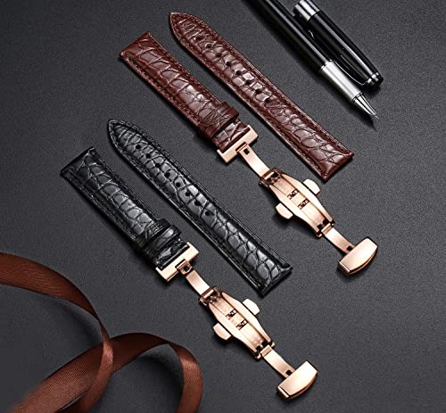 Image of Moran Genuine Leather Band Alligator and Cowhide Replacement Deployment Buckle Watch strap18mm to 24mm Crocodile Leather Strap for Men's and Women's