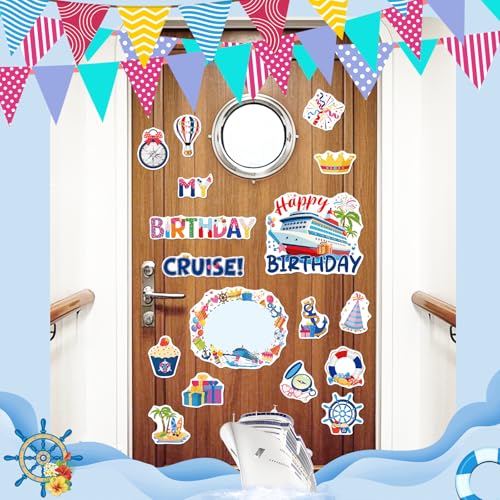 Image of Dazoratix Birthday Cruise Door Decorations - 17 Pcs Large Ship Cabin Anchor Magnetic Funny Magnets Stickers with Pens Stateroom Decal for Summer Carnival Party Accessories Refrigerator Car Decor Gifts