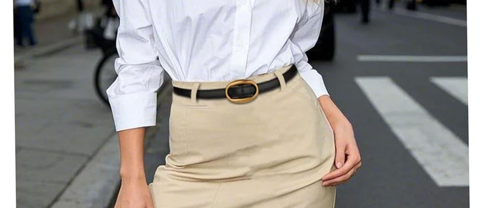 Rfmfkkg Women's Gold Buckle Casual Thin Belt Soft Leather Waistband Jeans Thin Waist Belt For Dress4