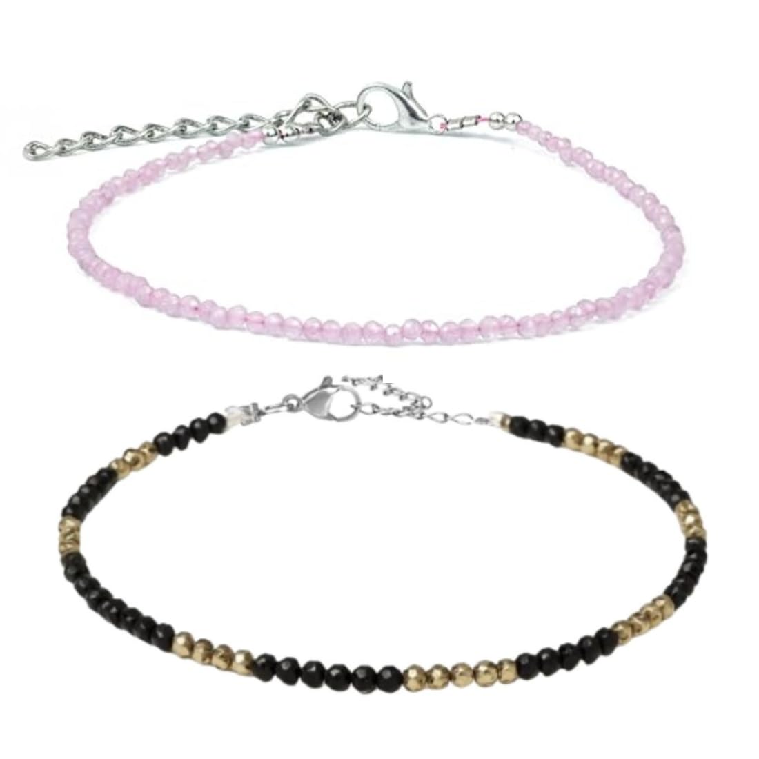 MARMORIS ECOM Natural Rose Quartz Anklets & Raw Pyrite - Tournament Anklets Combo Set | Healing Crystal Stone of Wealth, Love & Protection | Spiritual Jewellery for Womens And Girls | 2mm Beads- Pack of 2-image-27