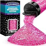 LEOBRO Pink Glitter, 150g/5.29oz Hot Pink Chunky Glitter for Crafts, Resin, Nail Body, Holiday Party Decor, Mixed 0.2mm/1mm/2.5mm