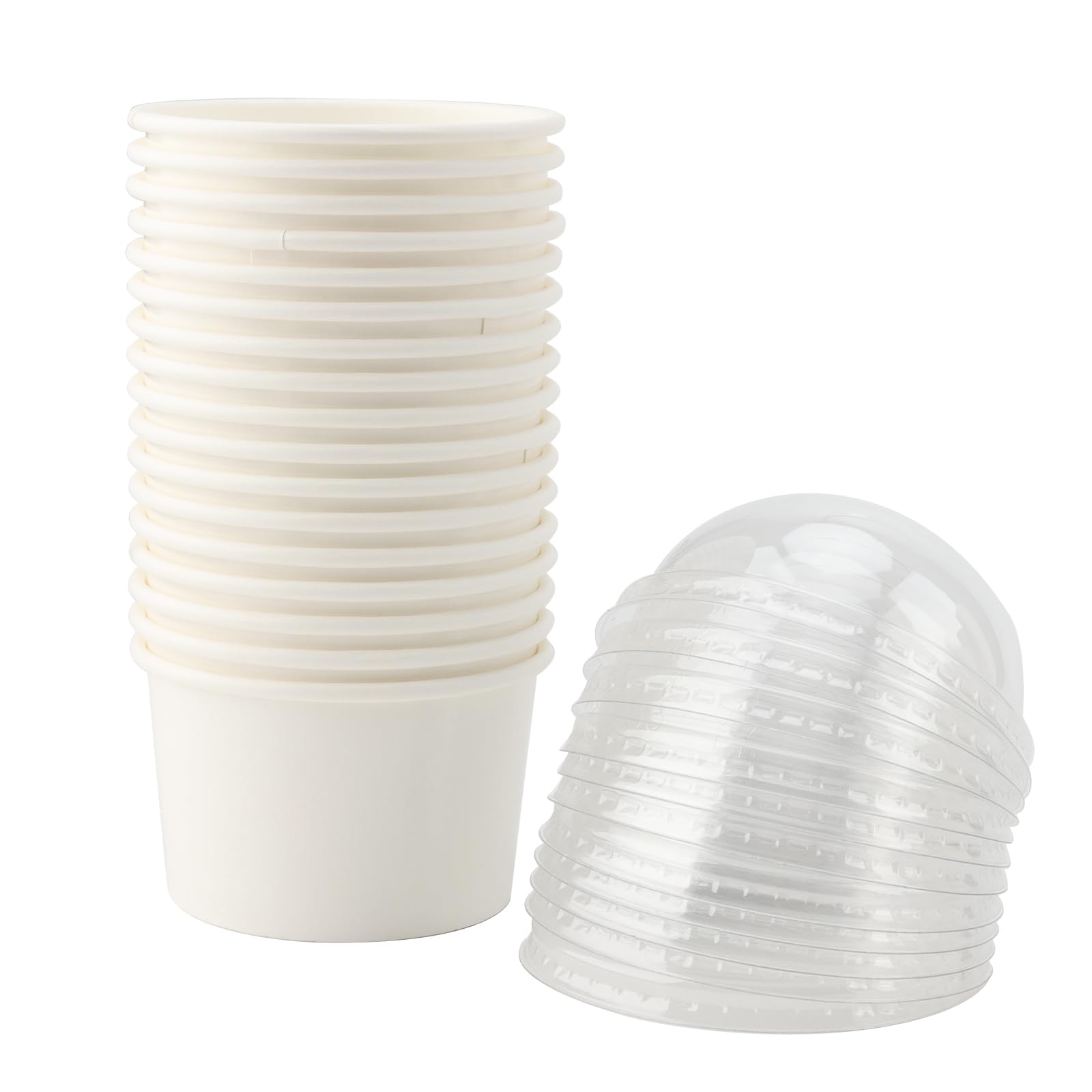 100 bicchieri di carta usa e getta da 200 ml, da dessert con coperchio a cupola, contenitori per gelato da asporto, per zuppe, gelati, yogurt surgelato
