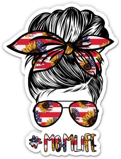 Momlife American Flag Sunflower Sticker - 5" Laptop Sticker - Waterproof Vinyl for Car, Phone, Water Bottle - #Momlife Mom Life Decal