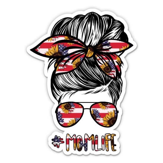 Momlife American Flag Sunflower Sticker - 5" Laptop Sticker - Waterproof Vinyl for Car, Phone, Water Bottle - #Momlife Mom Life Decal