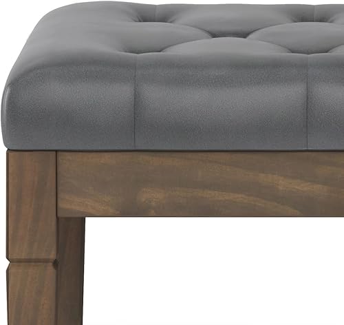 Miniatura 50 de SIMPLIHOME Waverly - Banco otomano rectangular tradicional copetudo de 48 pulgadas de ancho en piel sintética vegana marrón envejecida, ensamblado,