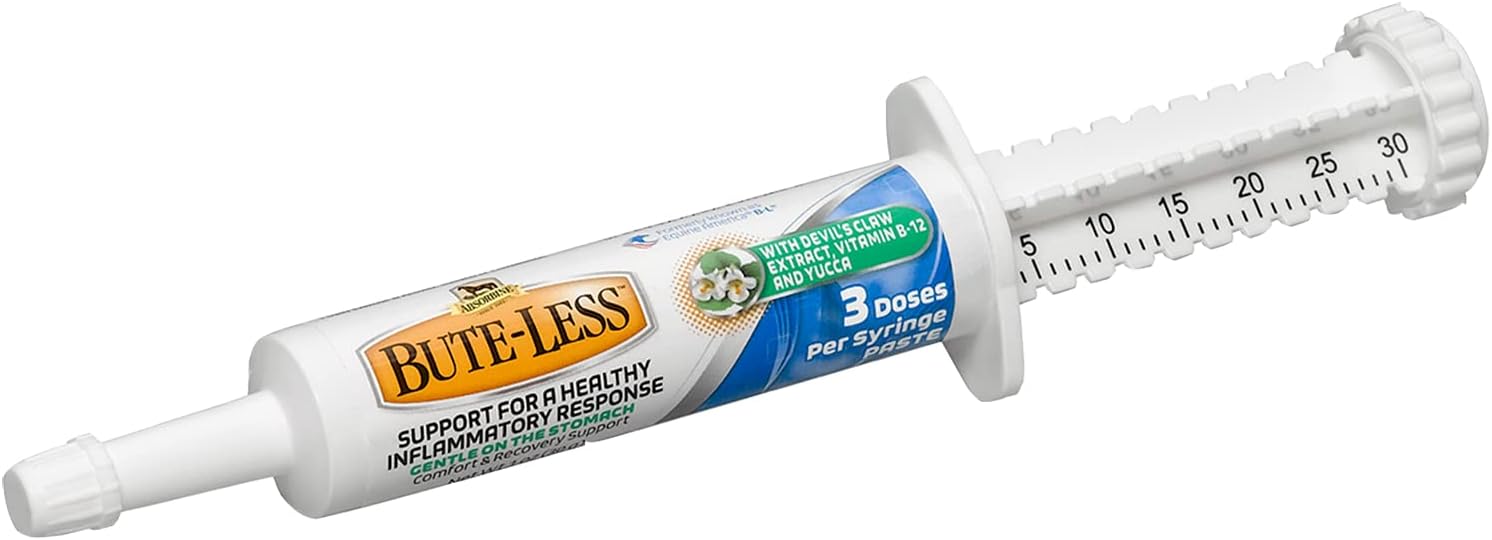 Bute-Less Long-Term Horse Comfort & Recovery Supplement Paste, Gentle on Stomach, Devil’s Claw, Vitamin B-12, Yucca, 1oz Syringe / 3 Doses
