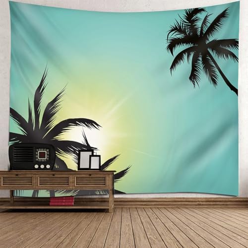 Tapisserie motif lumiere du soleil cocotiers en format carre decoration maison