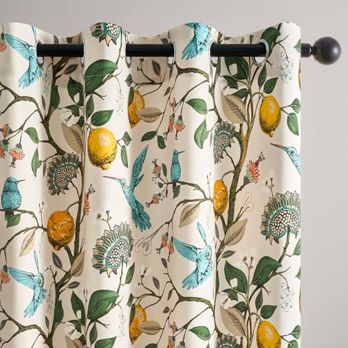 Image of Topfinel Beige Kitchen Tier Curtains 36 Inches Long Botanical Floral Hummingbird Grommet Room Darkening Half Window Drapes for Rv Cafe Basement Bathroom Dinning Room 2 Panels
