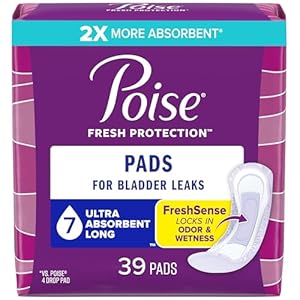 Poise Incontinence Pads & Postpartum Incontinence Pads, 7 Drop Ultra Absorbency, Long Length, 39 Count, Packaging May Vary
