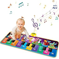 Kids Animals Musical Piano Mats with 25 Music Sounds, Touch Play Floor Keyboard Mat Carpet Animal Blanket Touch Playmat Early Education Toys for 1 2 3 4 5 6+ Years Old Girls Boys Toddlers