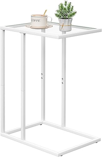 Miniatura 10 de Easy Paws Juego de 2 mesas auxiliares en forma de C, mesa auxiliar de aperitivos de vidrio templado con marco de metal, mesa auxiliar de sofá, Negro