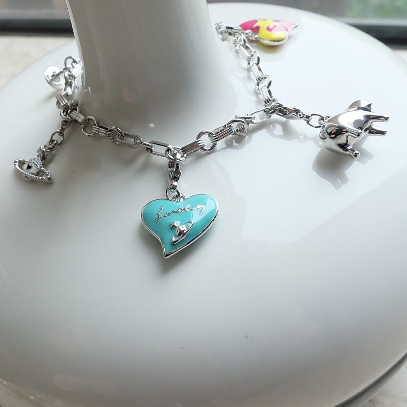 ZHAOZHAO Colorful Pig Love Heart Eye Saturn Bracelet for Women - Removable Enamel Saturn Bracelet4