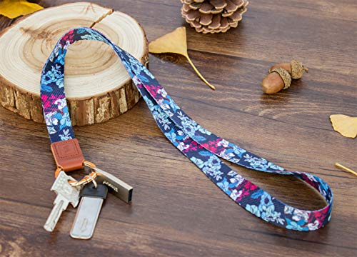 SENLLY Artsy Flowers Neck Lanyard Premium Quality Wristlet Strap with Metal Ring and Genuine Leather, for Key Chain, Camera, Cell Mobile Phone, Charms, Lightweight Items etc