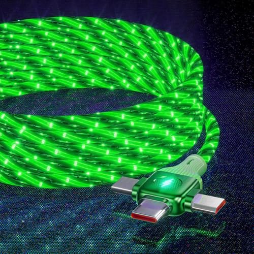 Image of IHAO Multi Ports Starry Light-Up USB Cable USBC MicroUSB Connectors Durable Fast Charging Cables Visible Current Flow for Almost All Devices-6in1 Star Green