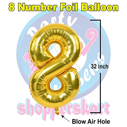 Image of Golden 32 Inches 8 Numbers Shape Large Big Foil Helium Balloons For Party Decorations In Happy Birthday Anniversary Office Items Materials Set Pack, Pack Of 1