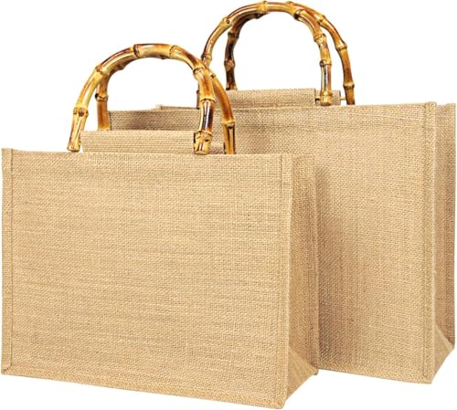 【Facile da Usare】: design della maniglia in bambù, facile da afferrare, semplice e pratico. Puoi usarlo come borsa per articoli vari riutilizzabile quotidiana, borsa regalo per eventi di gruppo, borsa per damigella d'onore per matrimoni in spiaggia, borse per la spesa quotidiane, borse da picnic ecc.