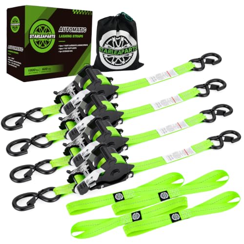 4-Pack StarLeaparts 1 x 12' Retractable Ratchet Straps w/ Soft Loops and S-Hooks (Green) 35.99 + Free Shipping + 40% Off Code BI570P72 - image 1