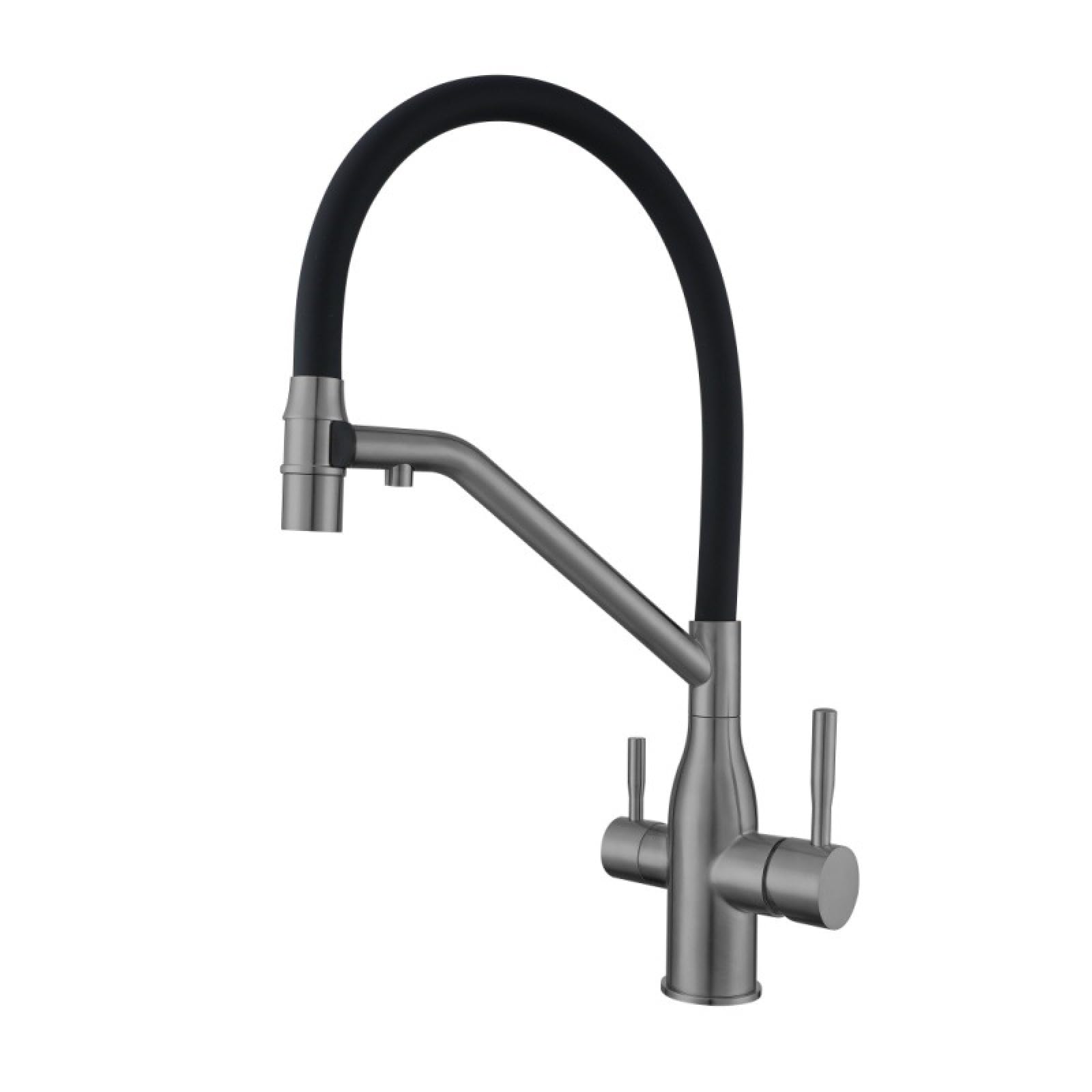 Fanjubei Bullet Ash Is Drawn With A Ribbon To Purify Water 304 Stainless Steel Kitchen Hot And Cold Water Purification Faucet, Gunmetal Gray Brushed Ribbon Purification