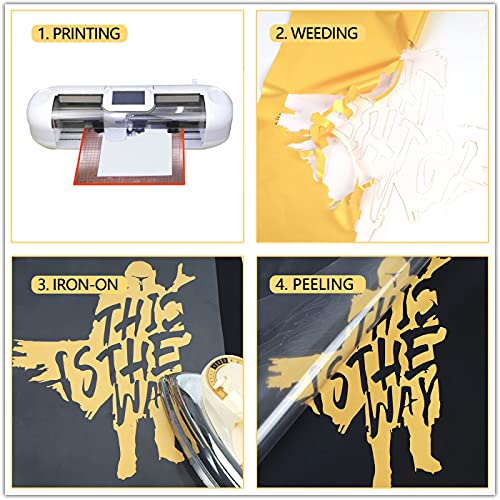 Image of guangyintong Shiny Golden Heat Transfer Vinyl HTV Rolls, 12 inch x 8ft PU Iron on Vinyl Bundle for T-Shirts, Stretchy Thin Soft HTV Vinyl for All Cutter Machine Easy to Cut & Weed for Heat Vinyl Design