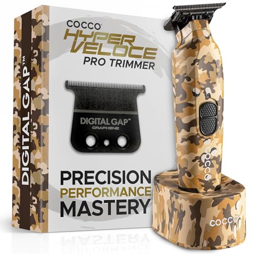 Cocco Hyper Veloce Pro Trimmer, Digital Gap Graphene Blade Edger, High-Torque Brushless BLDC Motor, Cordless, All-Metal Design, Lithium-Ion Battery, Charging Base Included (Camo)